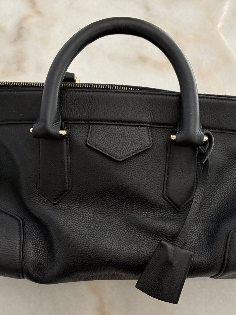 Black Genuine Leather Small Duffle Weekender Travel Bag Gold Hardware
